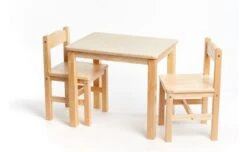 Natural Wood Table With Two Chairs